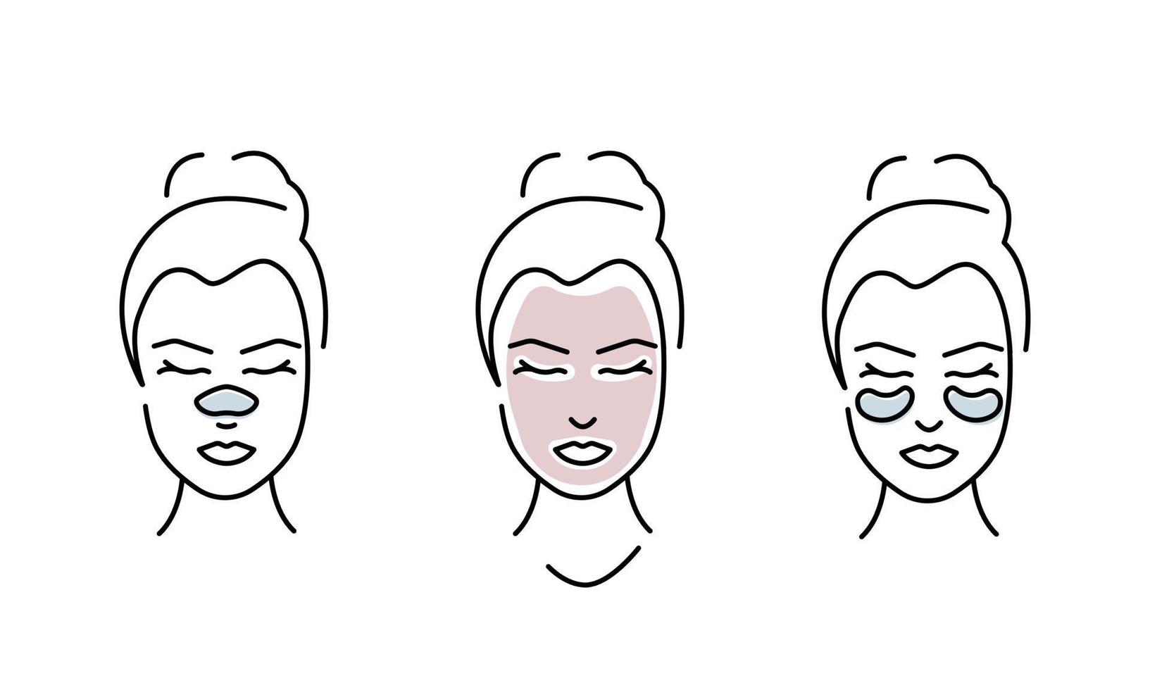 Female face and cosmetic patches and mask. Women Skin care line concept. Spa treatment vector illustration