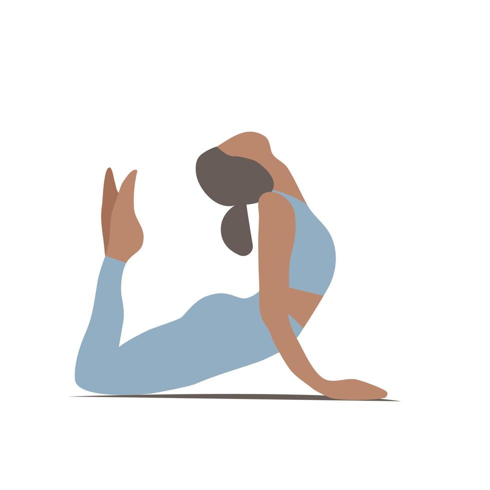 Woman  is doing flexibility  exercises. Pilates yoga athletic gymnastic. Wellness Concept. Sport Healthy Lifestyle. Flat simply shapes. Vector illustration on white background isolated