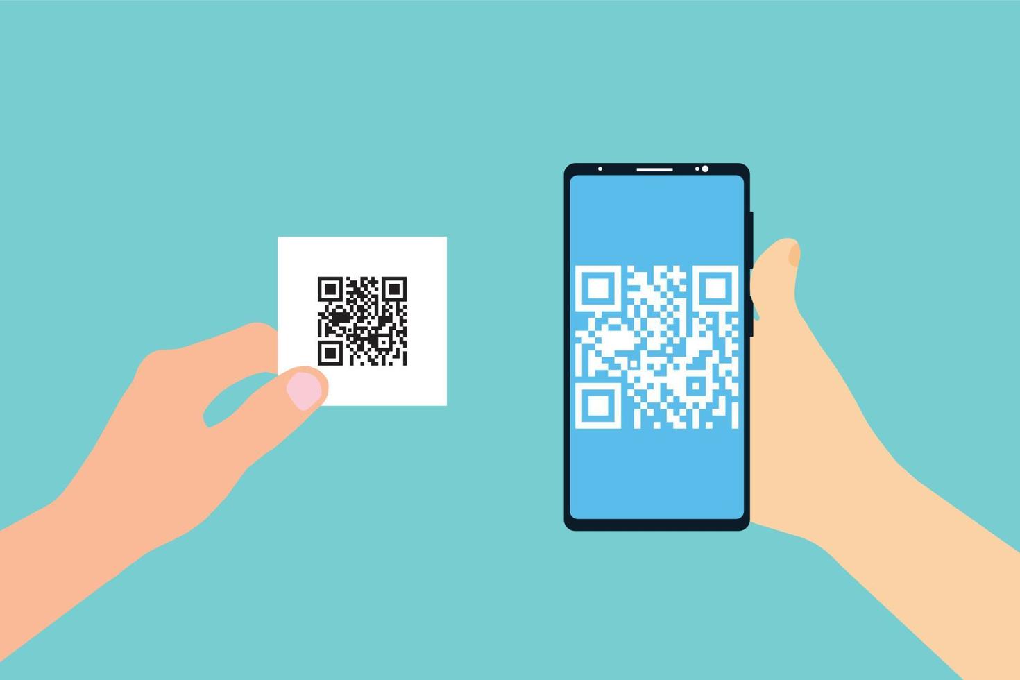 Scanning QR code inside mobile concept vector. Hand holding a smartphone and scanning QR code. Mobile scanning QR code for payment or information, digital technology concept vector. vector