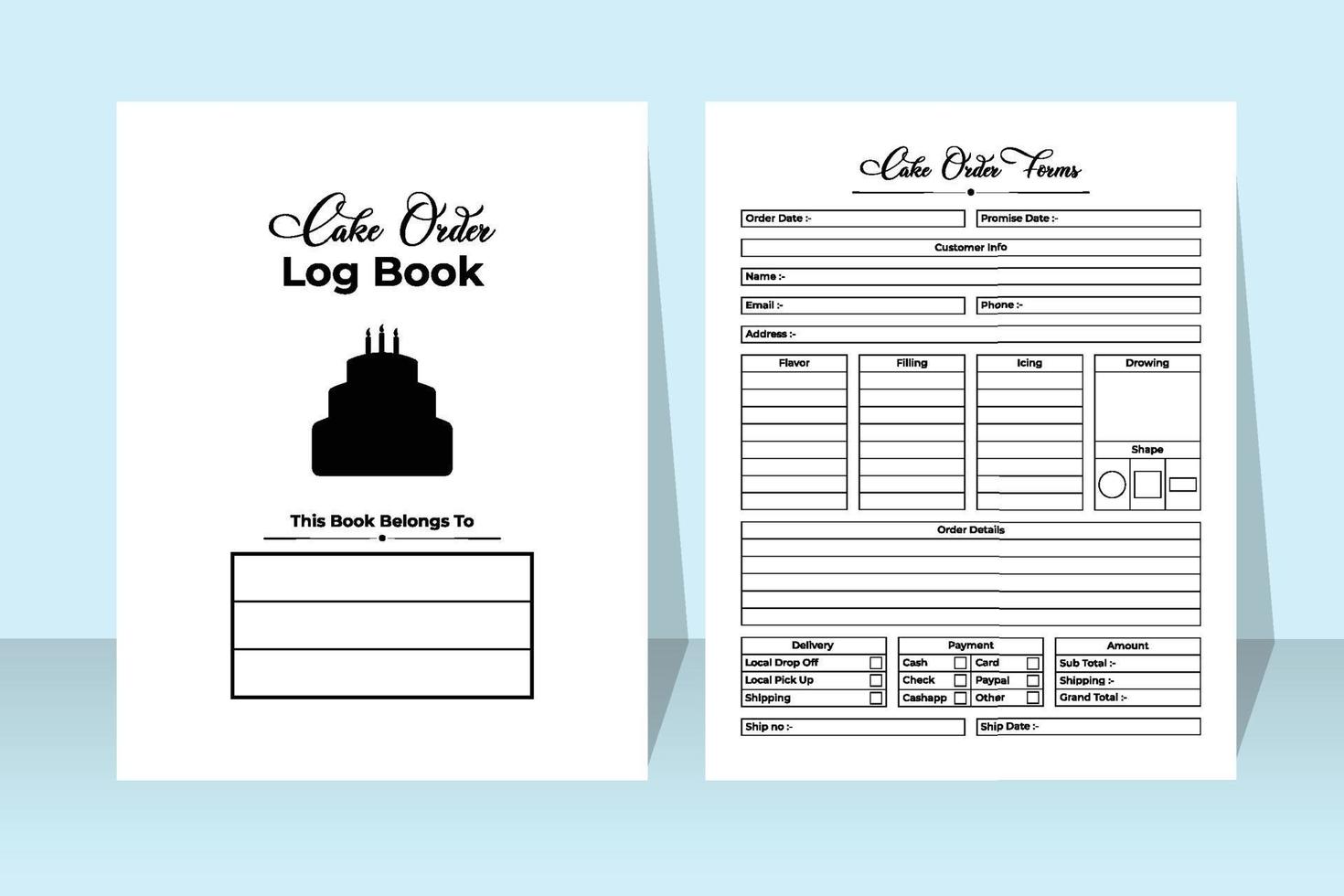 Cake order logbook interior. Cake business order tracker and customer information checker template. Interior of a journal. Cake order details and cake ingredients notebook interior. vector