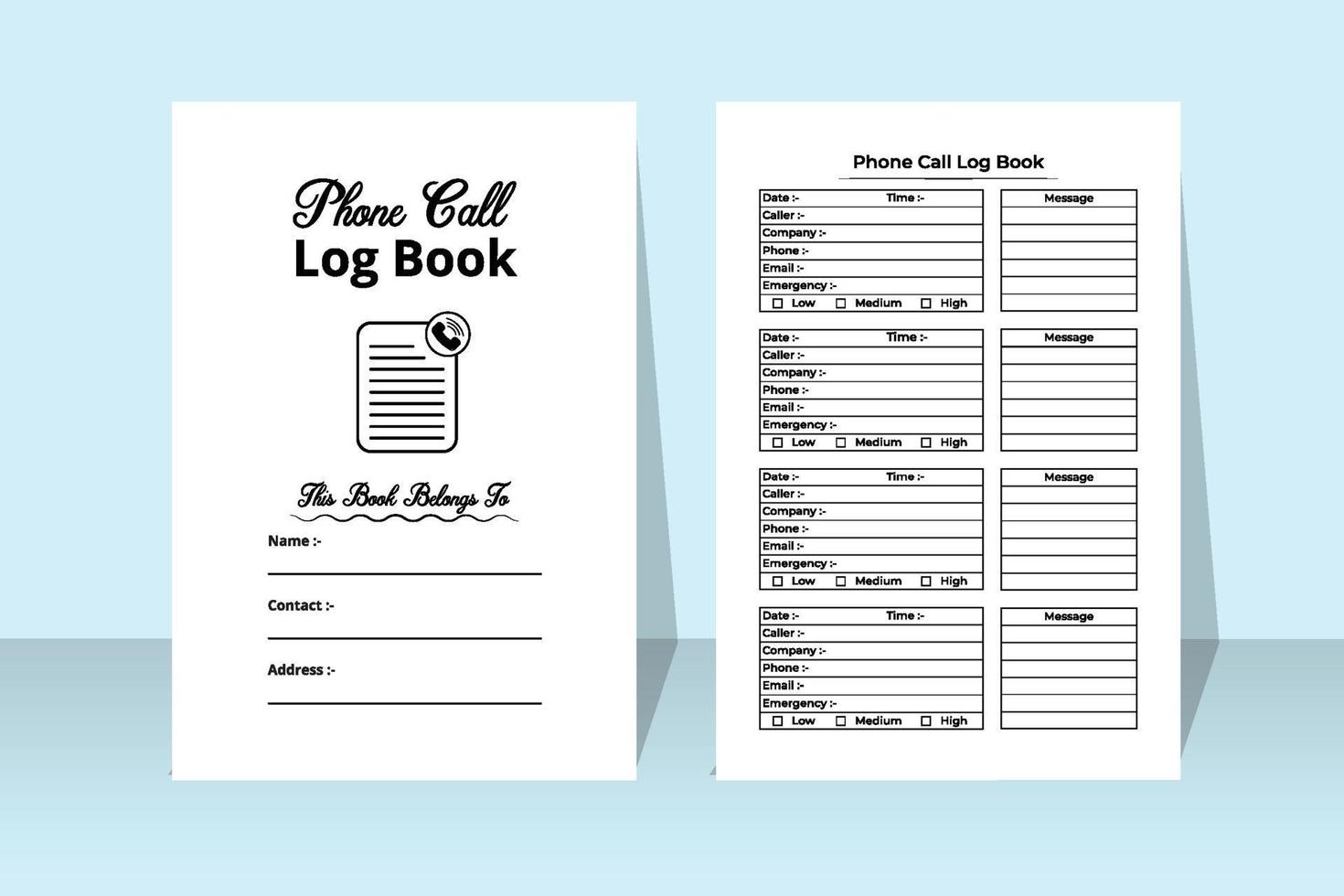 Phone call notebook interior for business. Daily business essential phone call tracker template. Interior of a log book. Business phone call checker and message tracker interior. vector