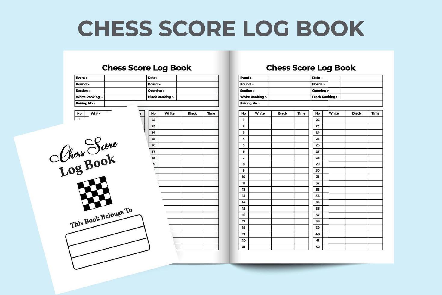 Chess score logbook interior. Chess game tracker and score checker template. Interior of a journal. Chess game information tracker and score notebook for players. vector