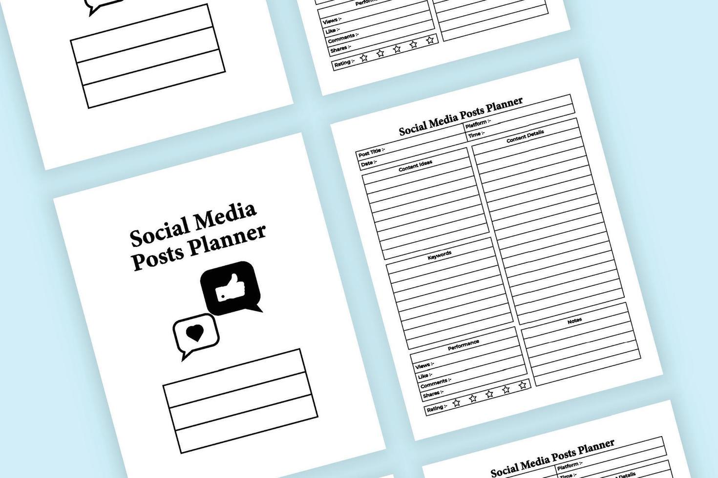 Social media post planner interior. Daily social media post and blog information tracker template. Interior of a notebook. Social media post schedule tracker and blog writer info checker interior. vector