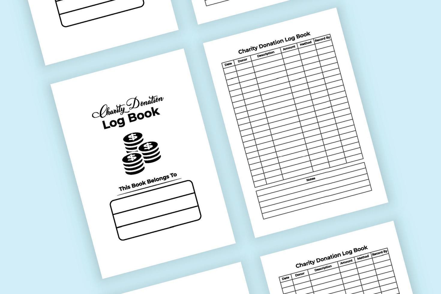 Charity donation log book interior. Donation organization data record