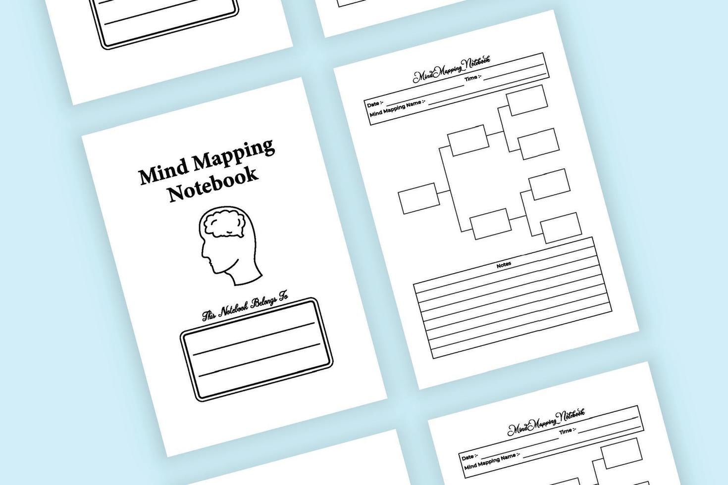 interior del cuaderno de mapas mentales. verificador diario de información mental y plantilla de seguimiento de tareas. Interior de un diario. rastreador de planes futuros e interior del cuaderno registrador de información mental. vector