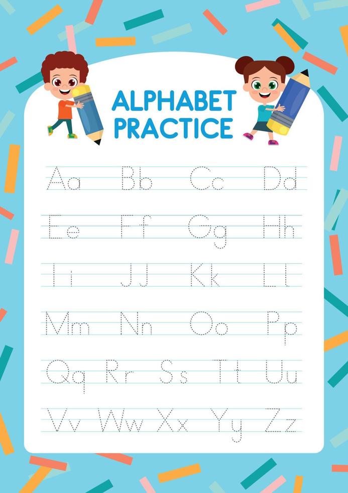 Alphabet tracking worksheet for children. Uppercase letters are an alphabet  worksheet. vector