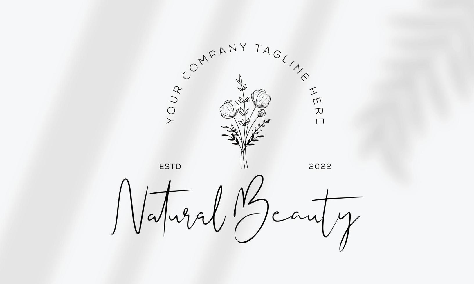 Botanical Floral element Hand Drawn Logo with Wild Flower and Leaves. Logo for spa and beauty salon, boutique, organic shop, wedding, floral designer, interior, photography, cosmetic. vector