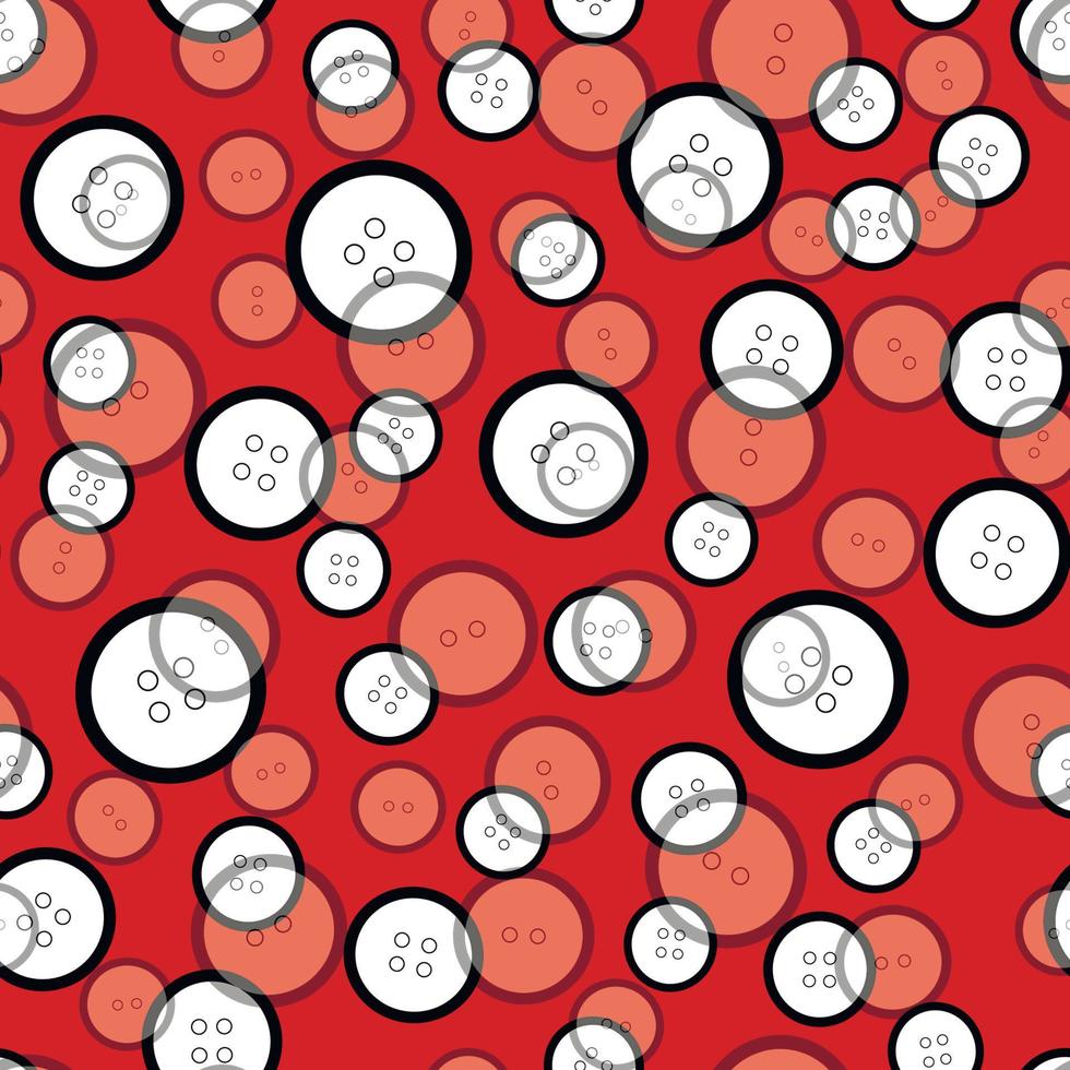 sewing button seamless pattern, white buttons on a red background vector