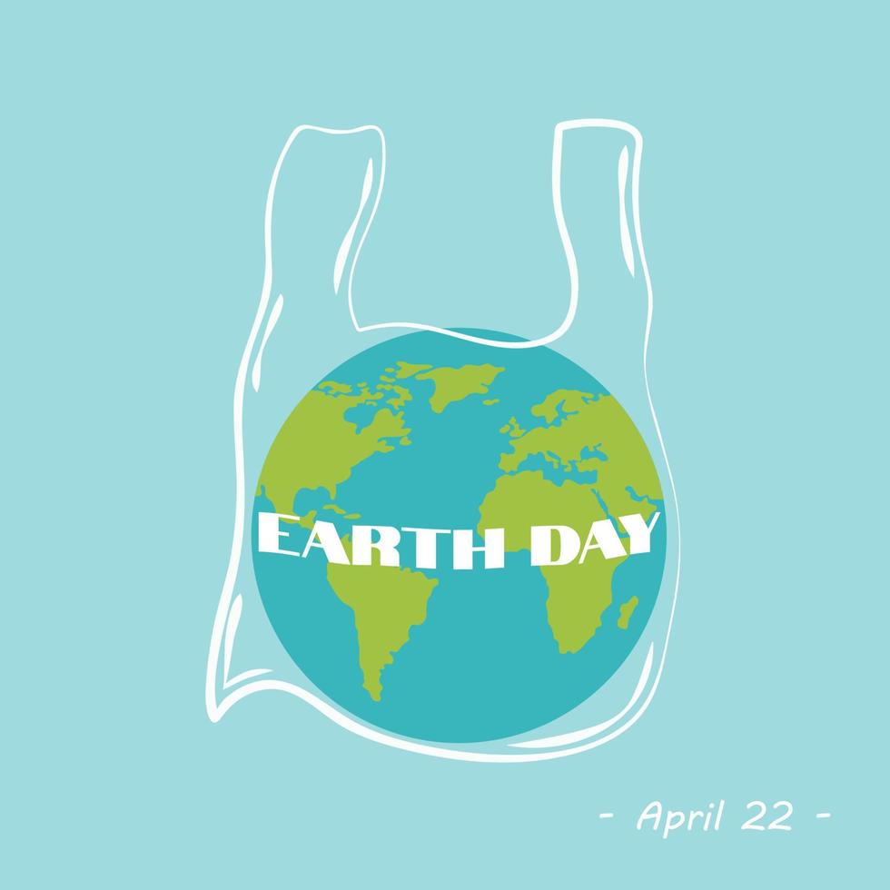 concepto de contaminación global. día de la tierra- estamos destrozando el planeta tierra. globo terráqueo en bolsa de plástico de polietileno. concepto del día mundial del medio ambiente. Día internacional sin bolsas de plástico. vector