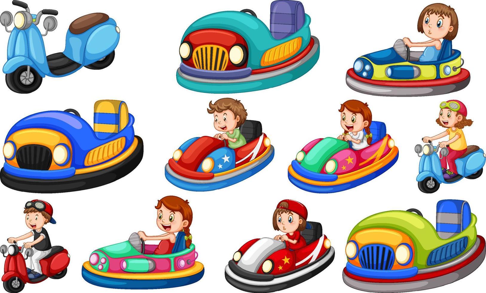 conjunto de niños montando go-kart vector