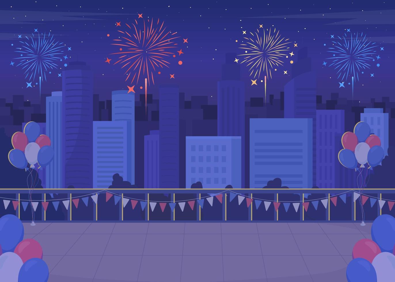 Festive decoration in town for Independence day flat color vector illustration