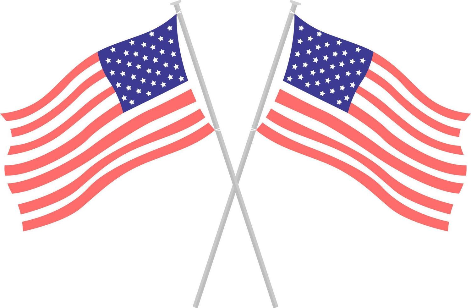 Pair of national American flags semi flat color vector object