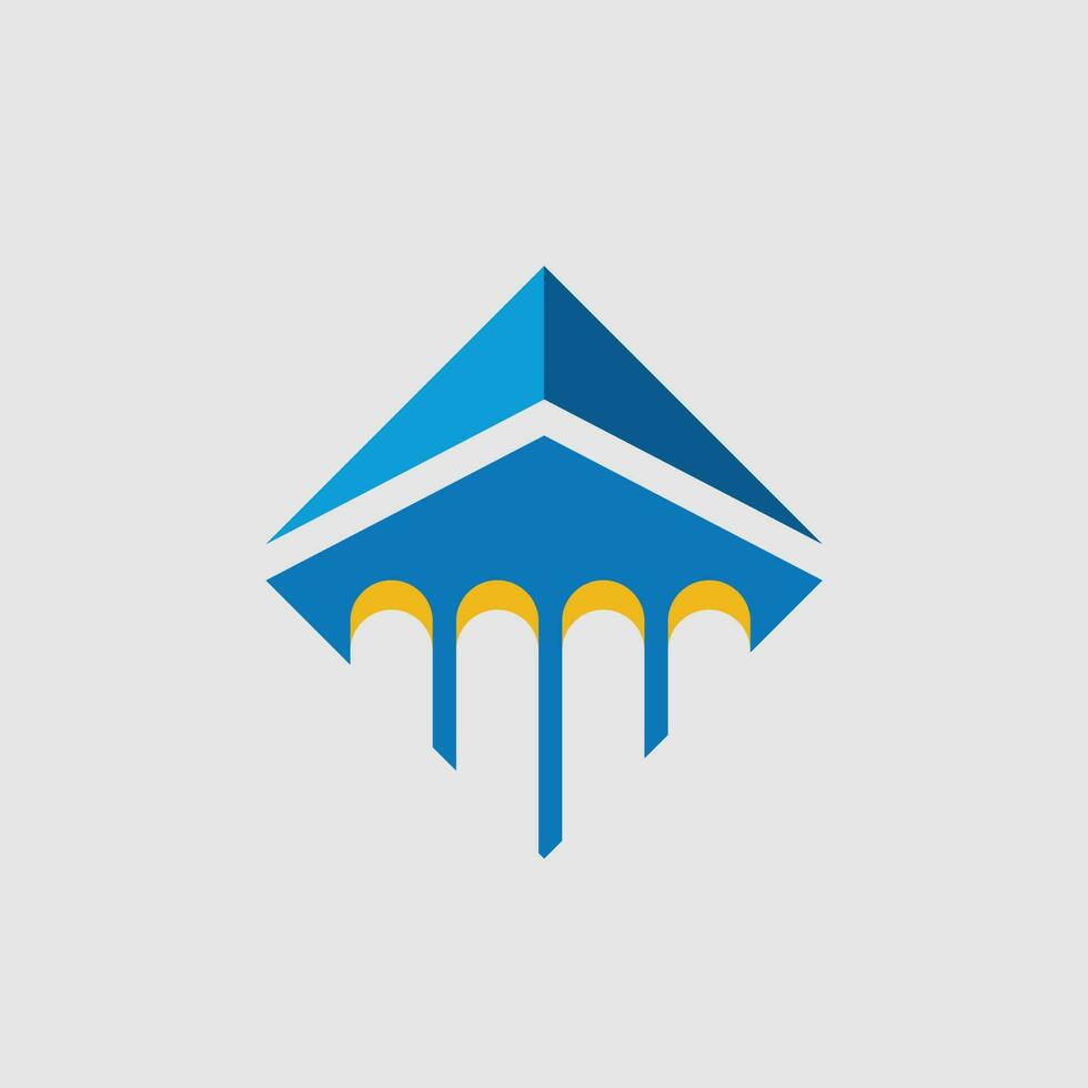 ilustración de un logotipo de construcción, vivienda, diseño creativo, forma triangular con color dominante azul, logotipo simple. vector