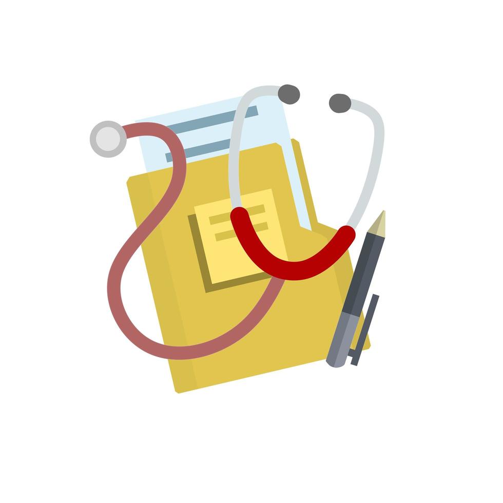 Set of medical objects. Paper file folder with diagnostics and analysis. vector