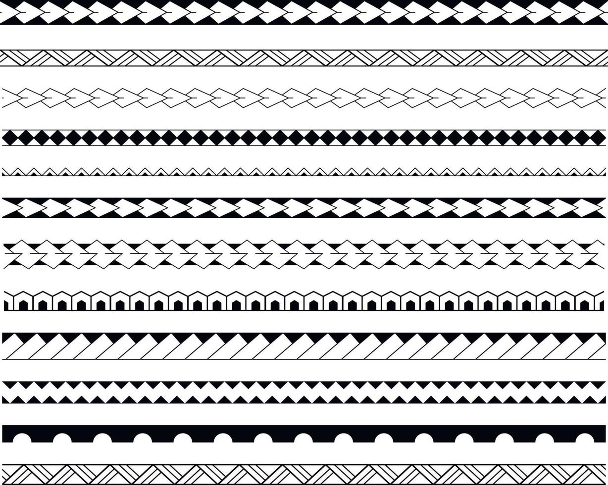 Set of vector ethnic seamless pattern. Ornament bracelet maori tattoo style. Horizontal pattern.