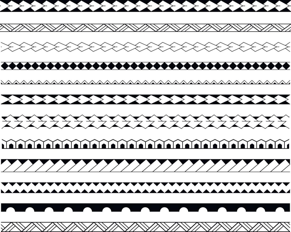 Set of vector ethnic seamless pattern. Ornament bracelet maori tattoo style. Horizontal pattern.