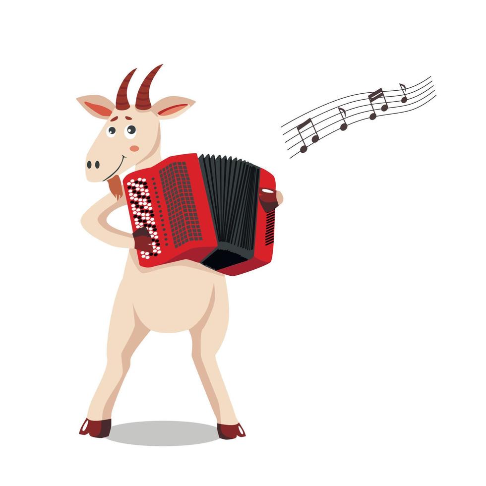 The goat plays the button accordion. Cute character in cartoon style. vector