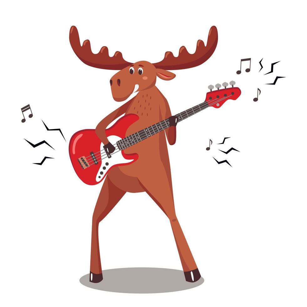 The moose playing the bass guitar Cute character in cartoon style. vector