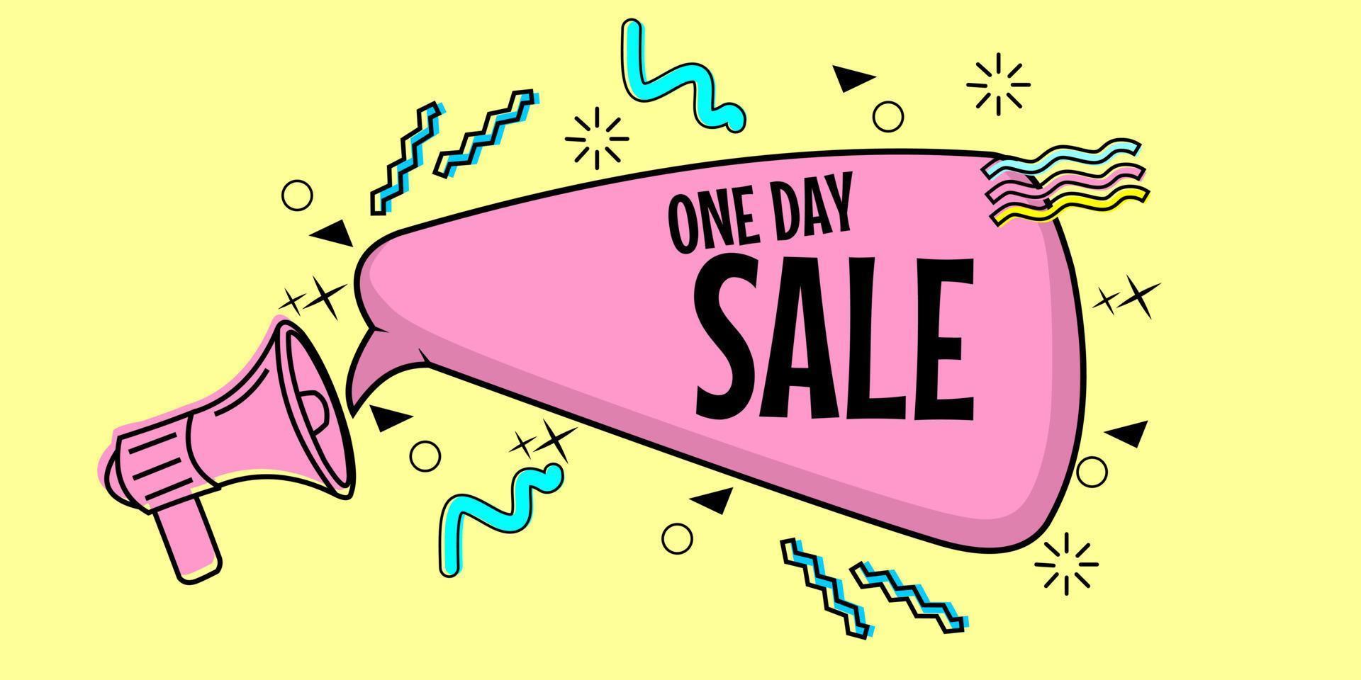 pink one day sale banner with loudspeaker icon. badge for discount promotion vector