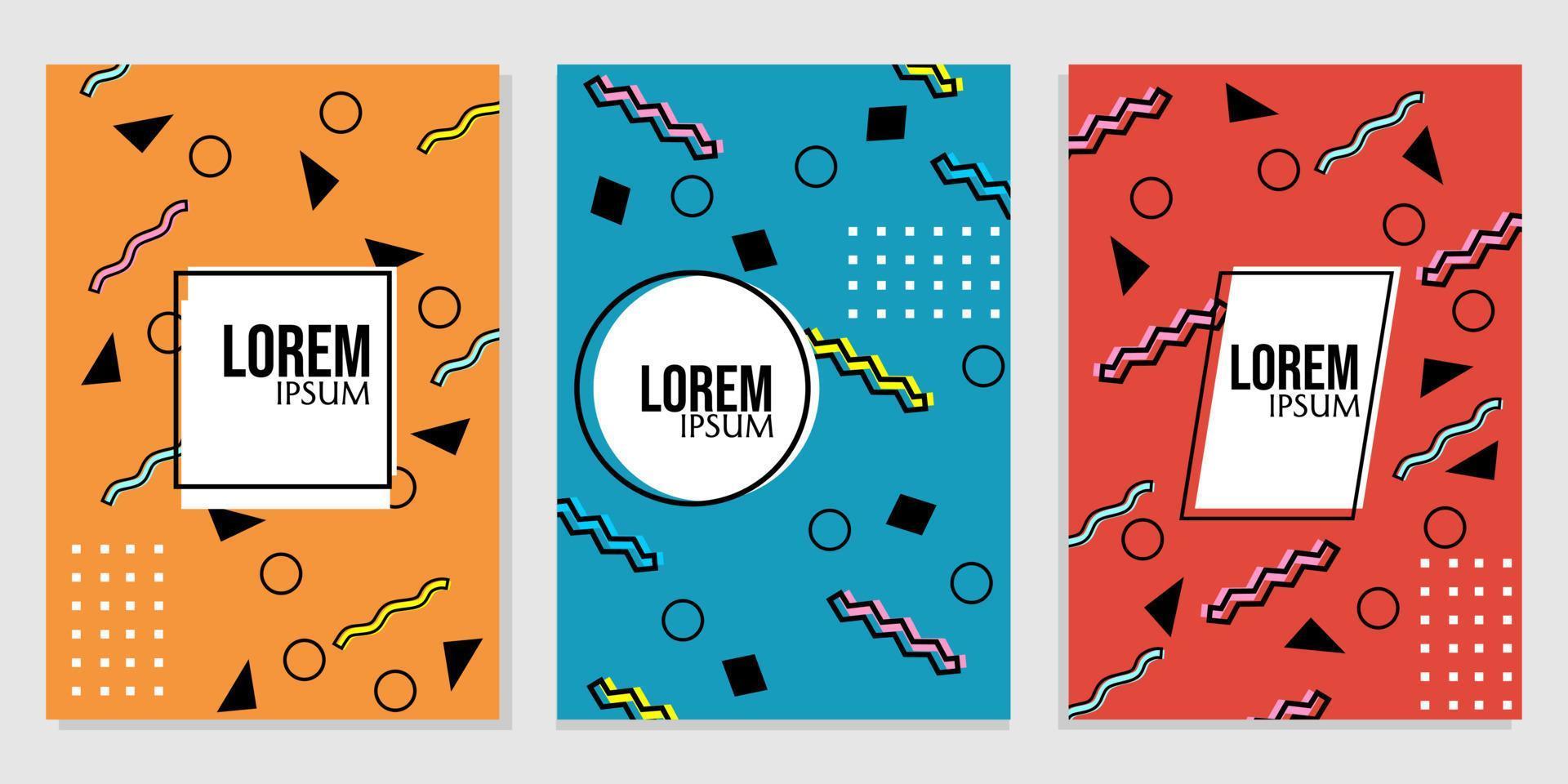 Memphis style cover set. designs with trendy and dynamic backgrounds. used for school book covers vector