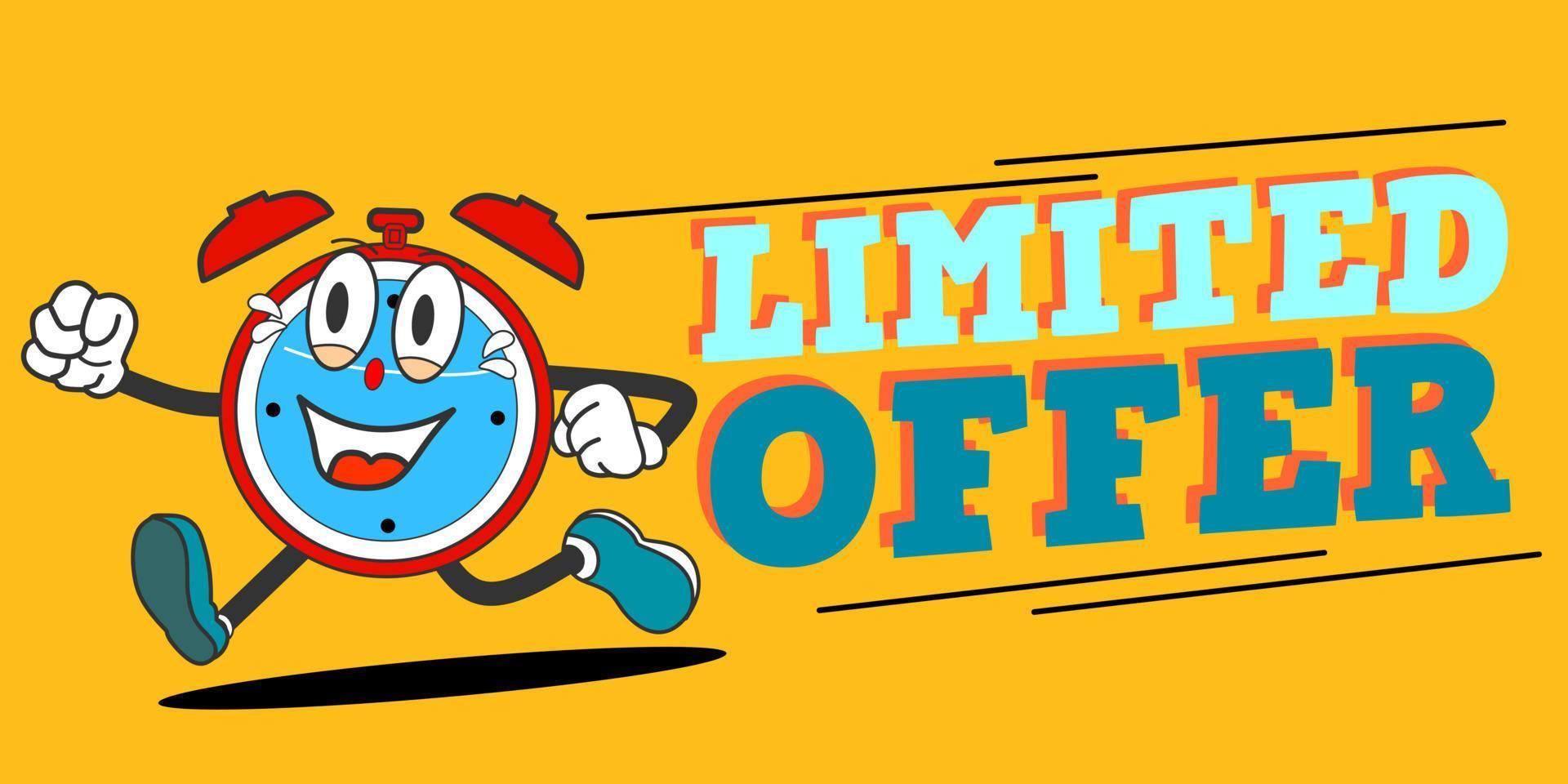 limited offer banner with running clock illustration. traditional cartoon used for promotion badge vector