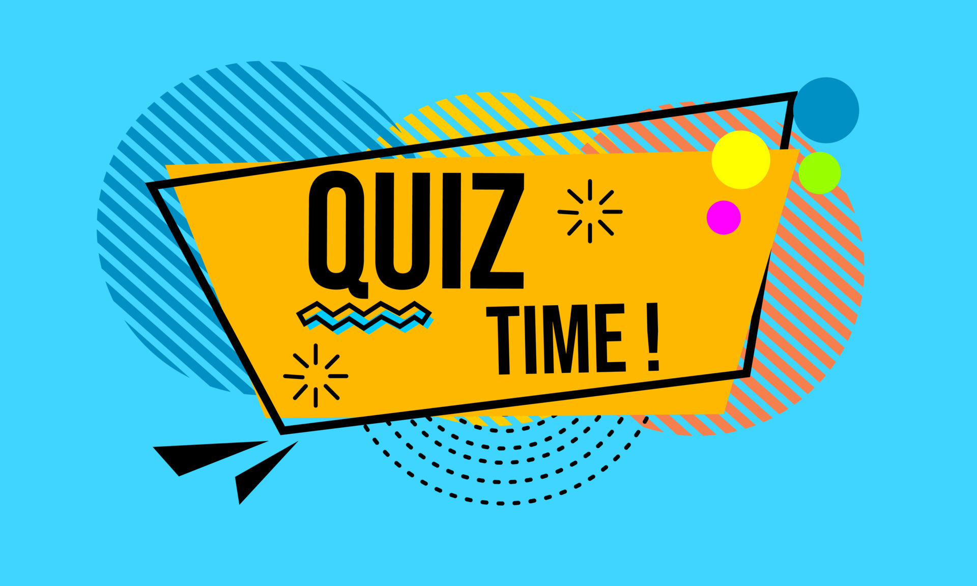 Memphis style yellow quiz time banner. design for promotion 7343548