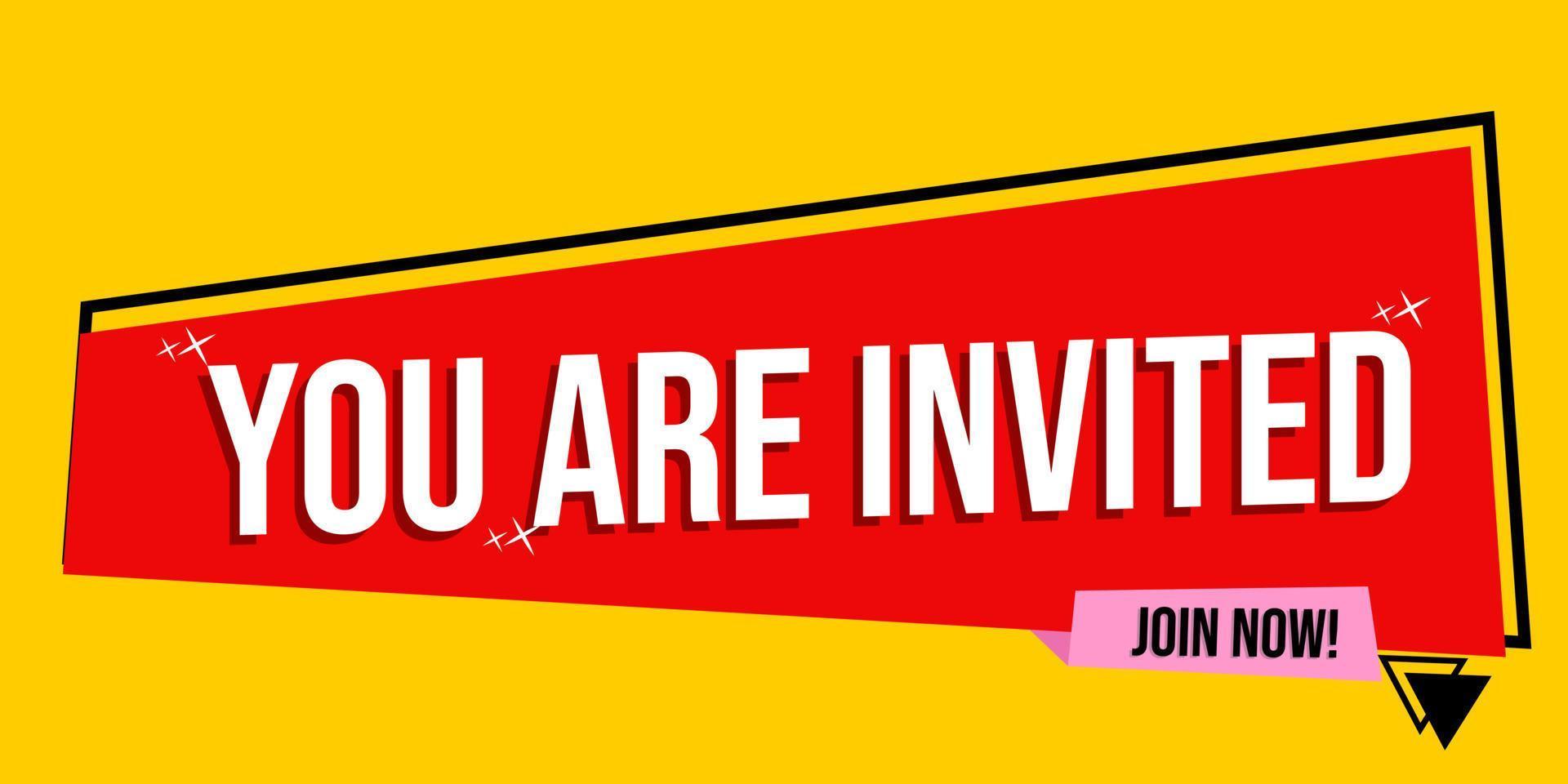 invitation promotion banner with text you are invited. advertising badge on red background vector