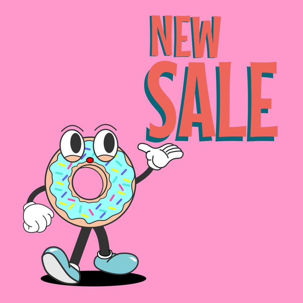 traditional cartoon donut with text new sale. suitable for advertising banners vector