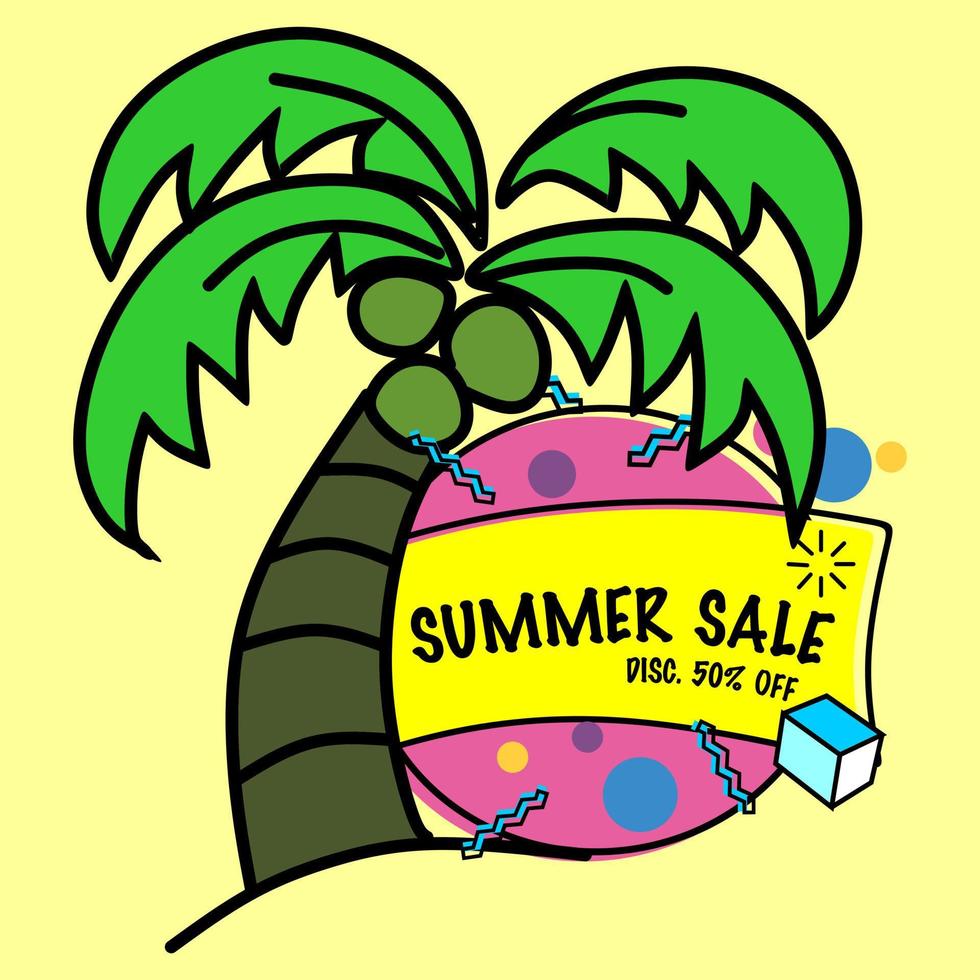 summer sale advertising badge with coconut tree icon element vector