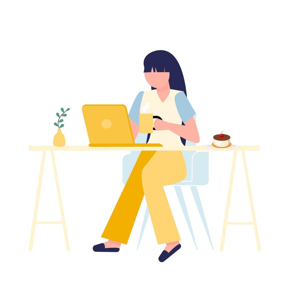 Lady working on laptop. vector