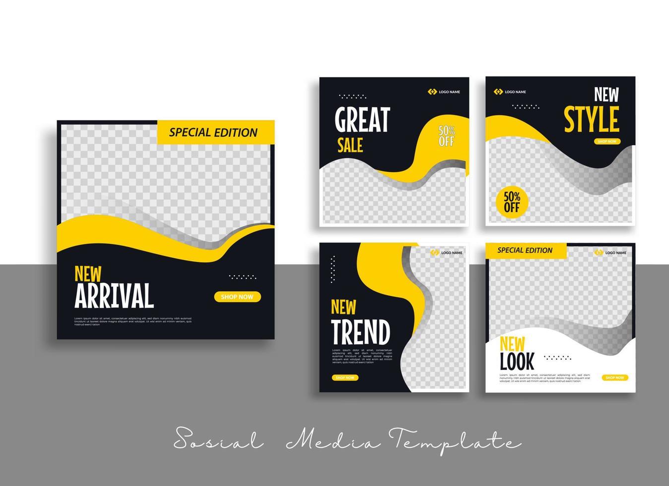 Sosial media post template withe blue and yellow white strip background vector