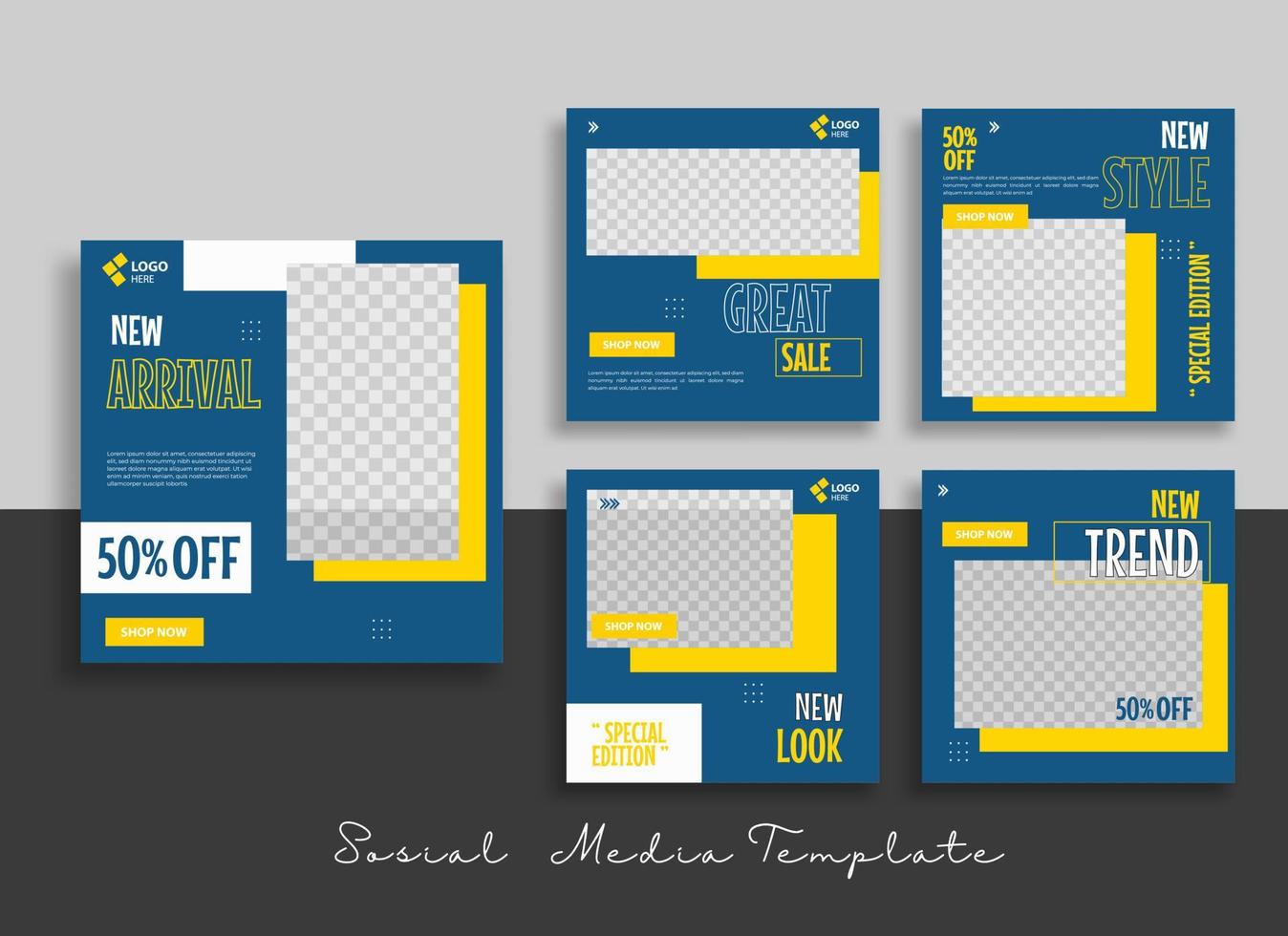 Creative sosial media post template with black and yellow strip background vector