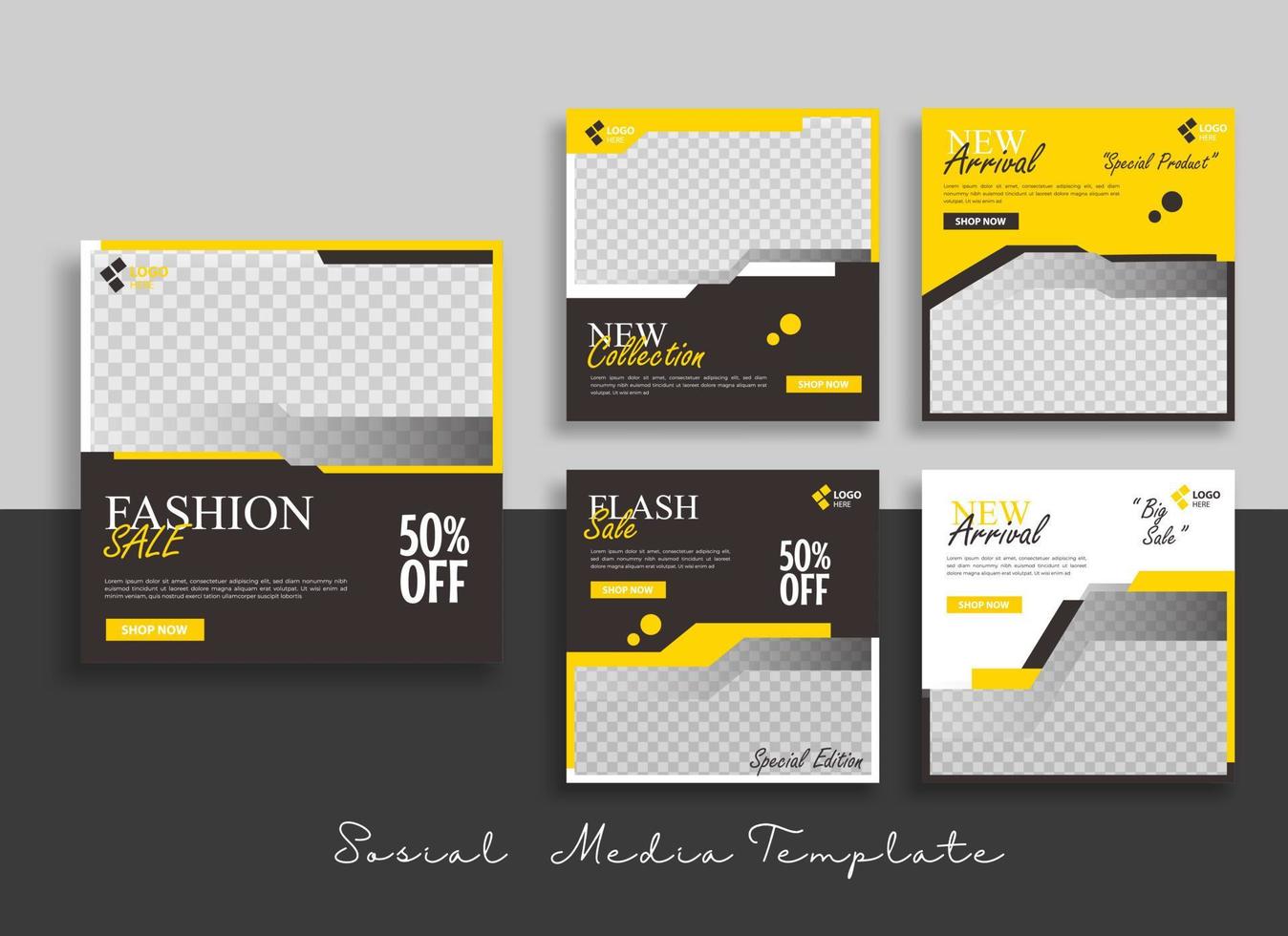 Creative sosial media post template with black and yellow strip background vector