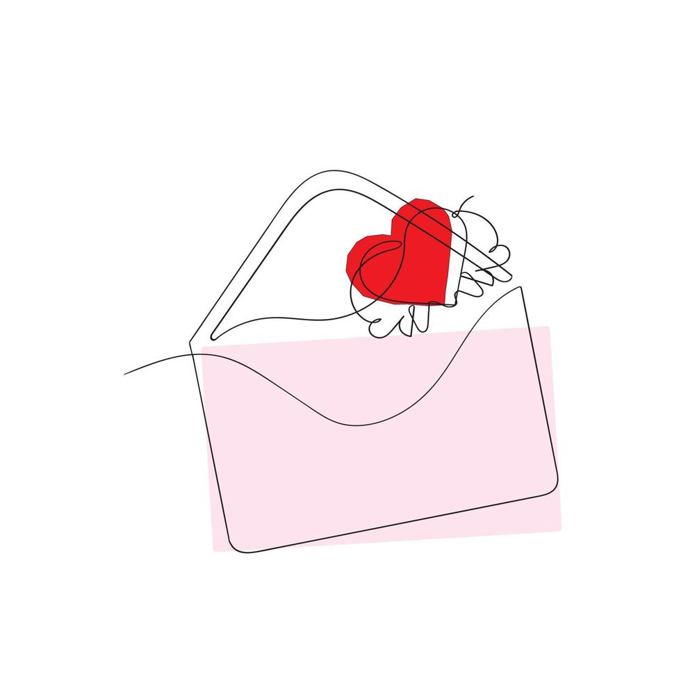 continuous line drawing envelope with love sign illustration vector