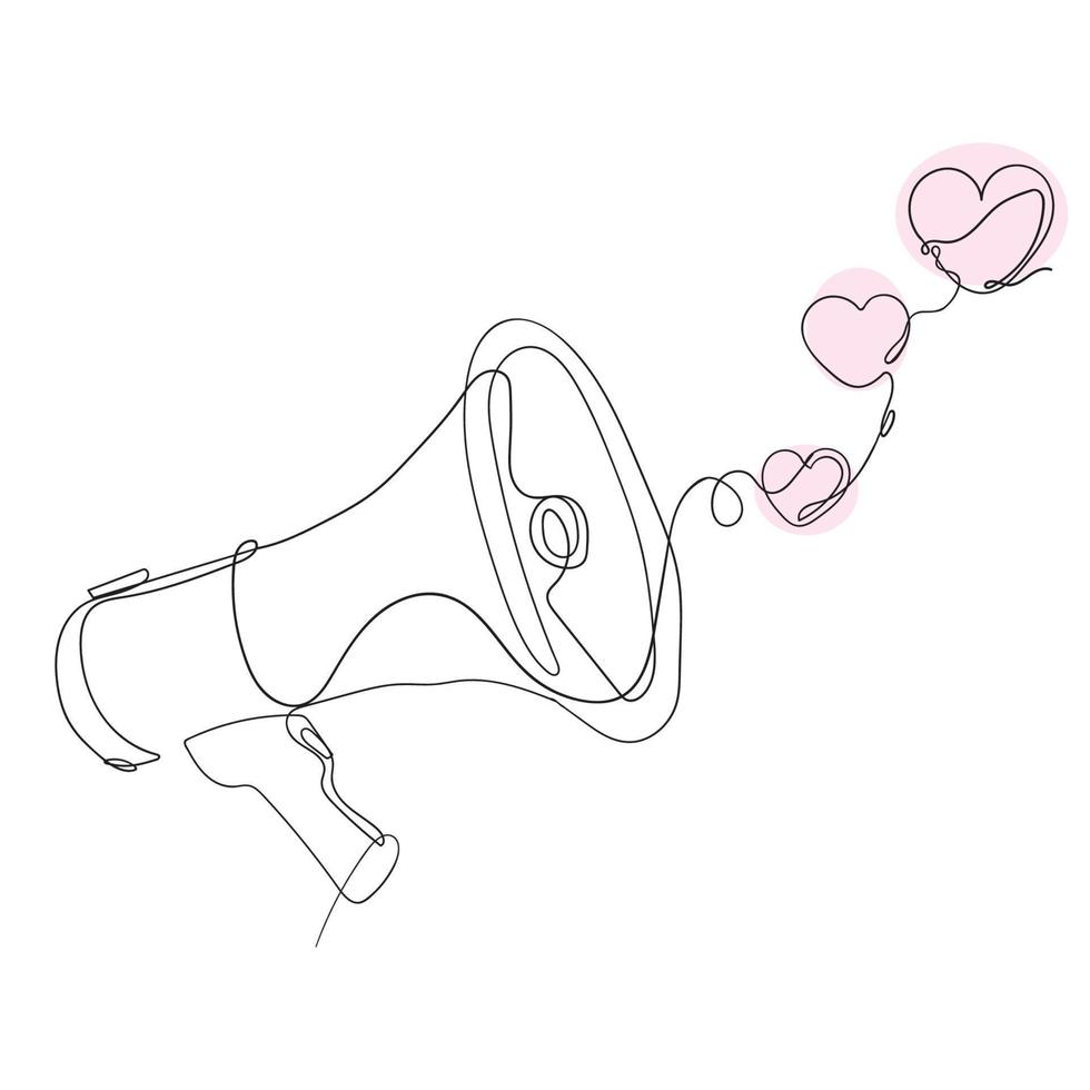continuous line drawing megaphone and love sign illustration vector