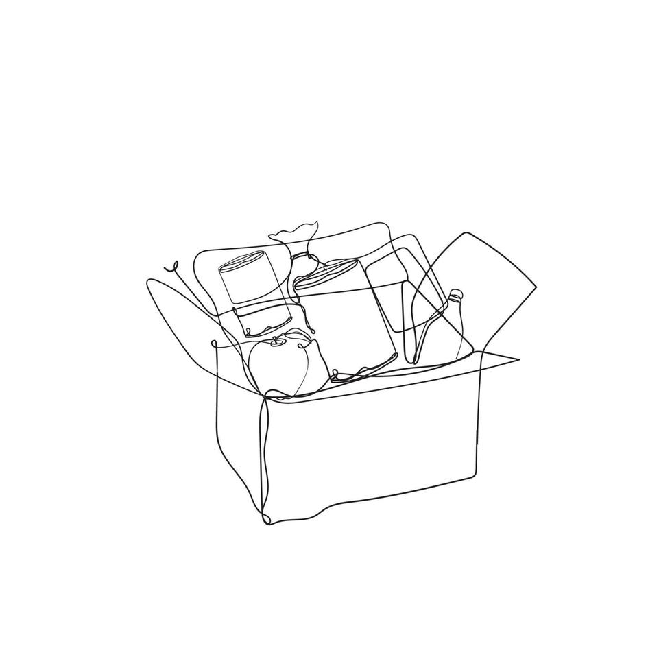 continuous line drawing food in cardboard illustration vector