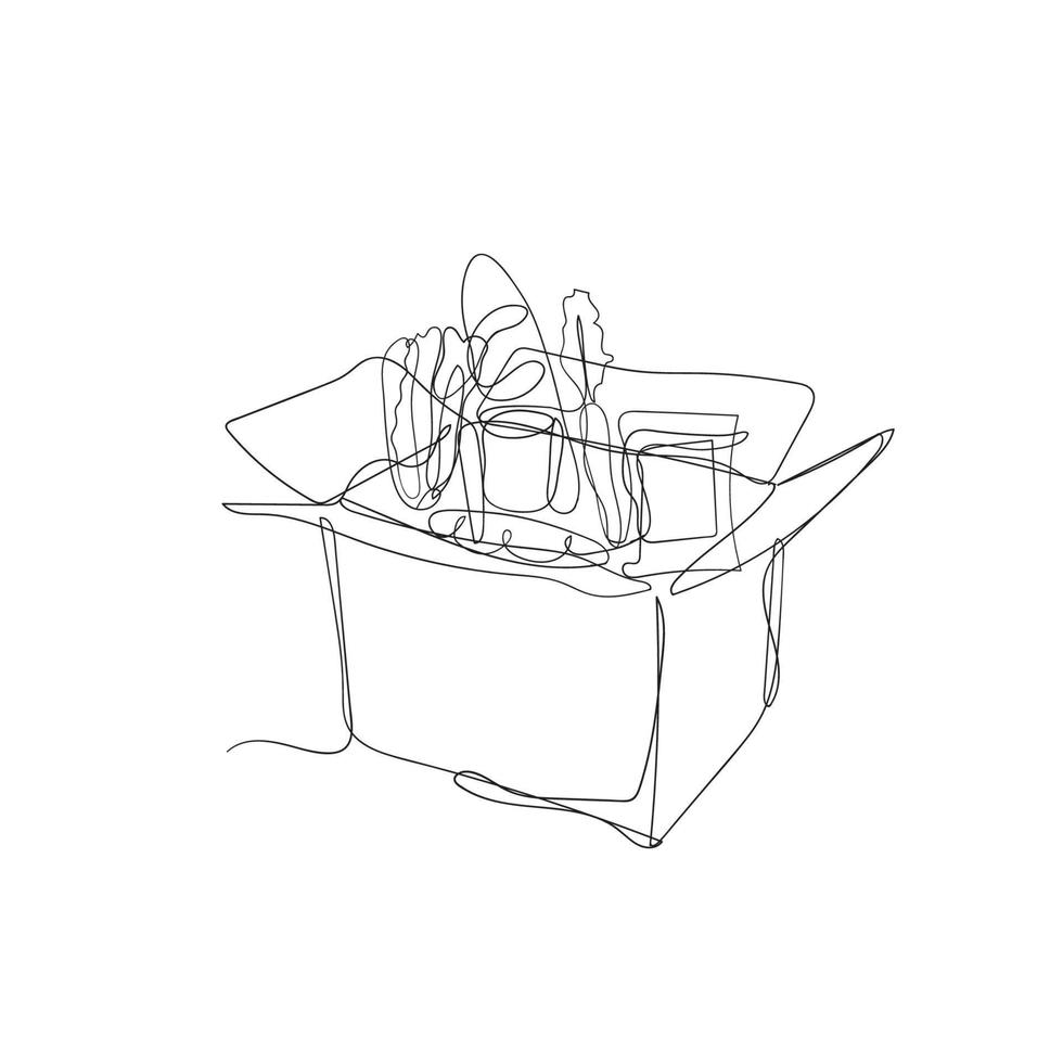 continuous line drawing food in cardboard illustration vector