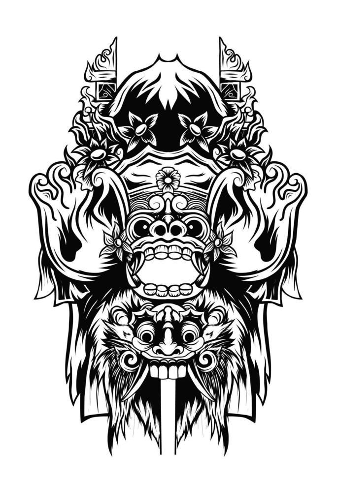 ilustraciones vectoriales de barong balinés, para camisetas, afiches y otros usos vector