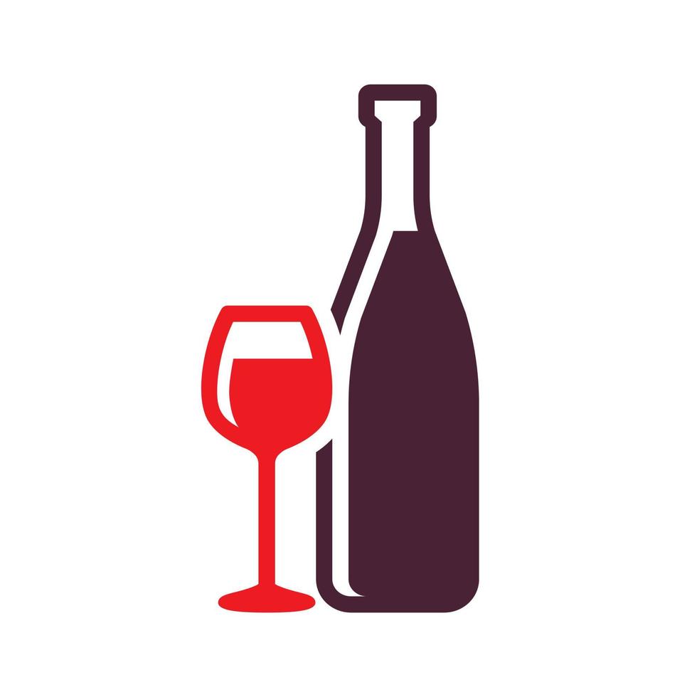 Vector illustration of a wine bottle and glass. Suitable for design elements of cafe and bar posters. Silhouette icon of alcoholic drink.