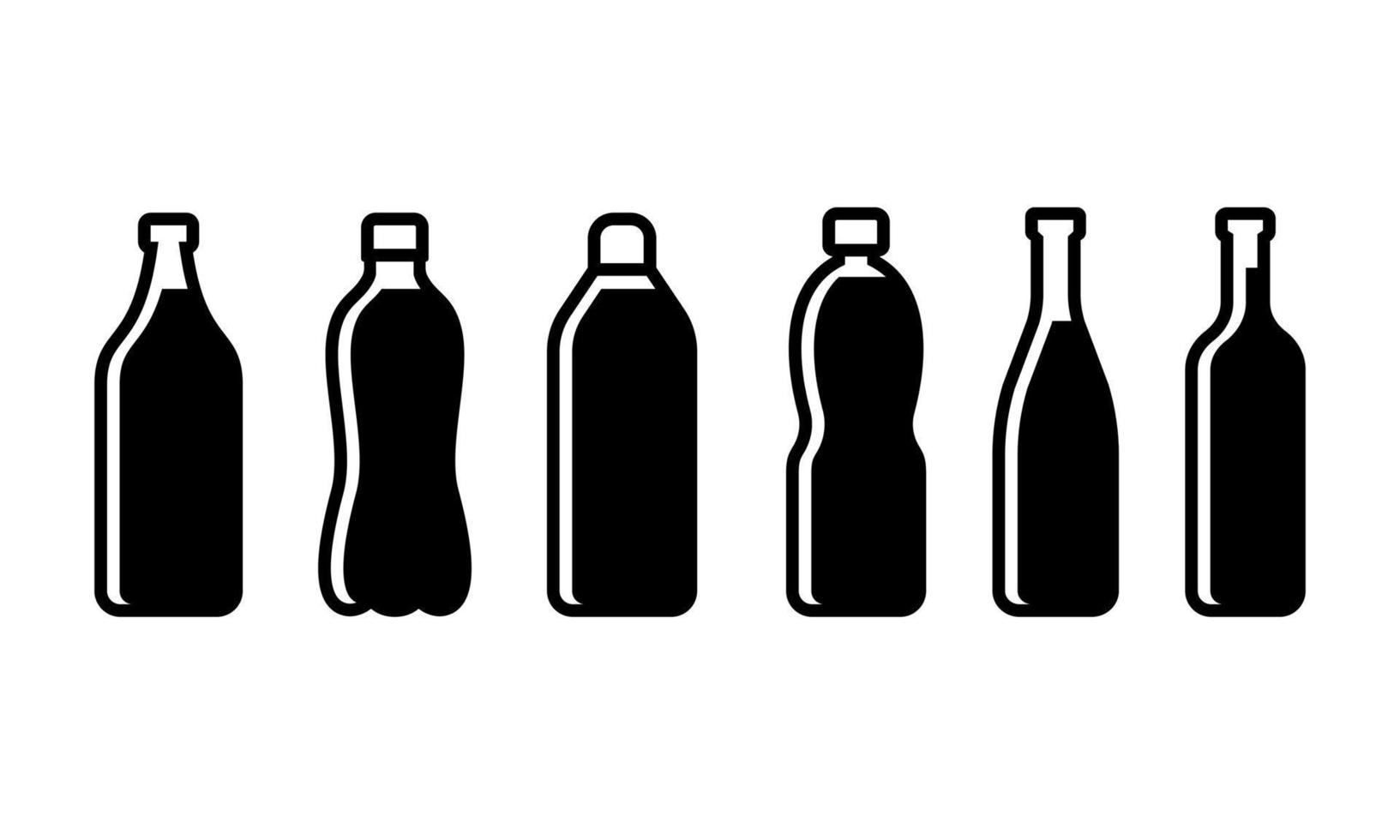 ilustración vectorial del icono de la silueta de la botella. adecuado para el elemento de diseño de refrescos, bebidas de cervecería, agua mineral e icono de botella de vino. vector