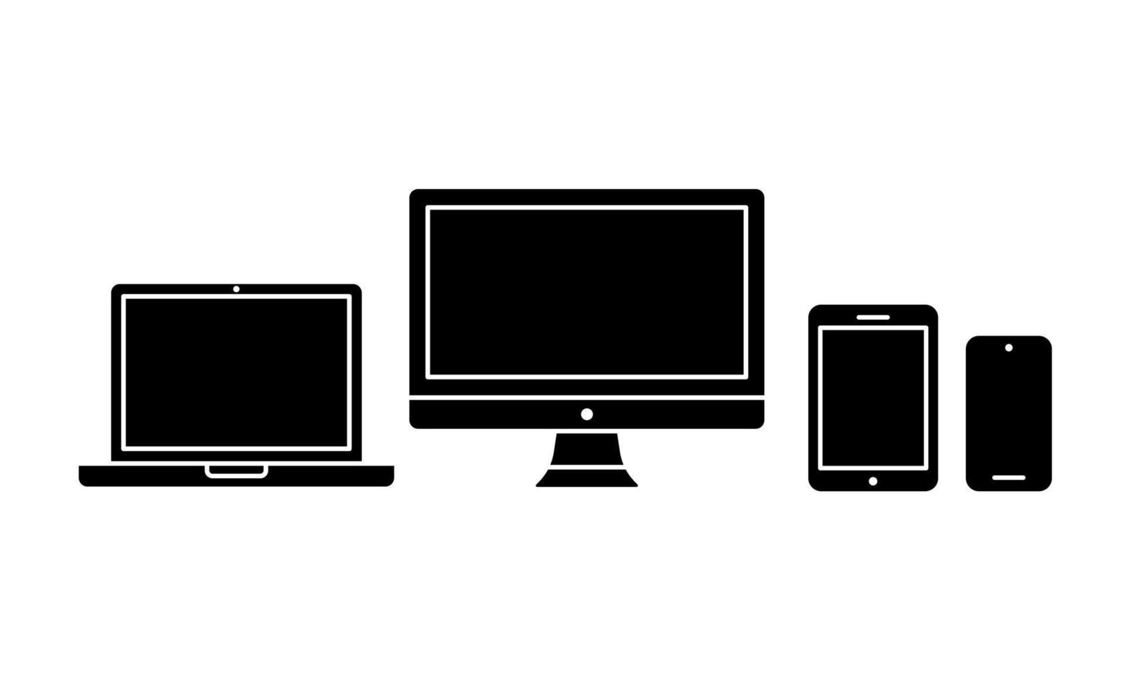 silueta del conjunto de iconos de dispositivos electrónicos. adecuado para el ecosistema de dispositivos informáticos, elementos de banner de tecnología de portátiles y teléfonos inteligentes. vector