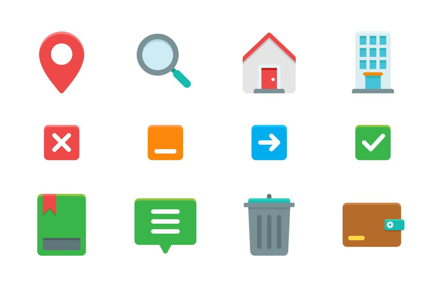 Flat essential icon set. Suitable for ui ux design element. Basic logo for smartphone, navigation, computer app and website button. vector