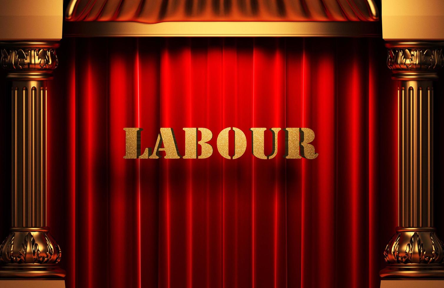 labour golden word on red curtain photo