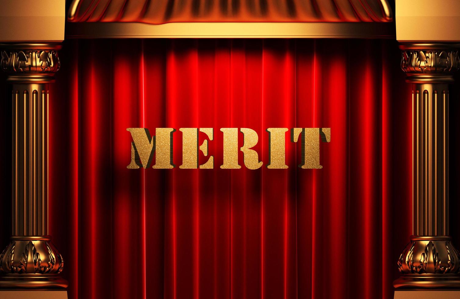 merit golden word on red curtain photo