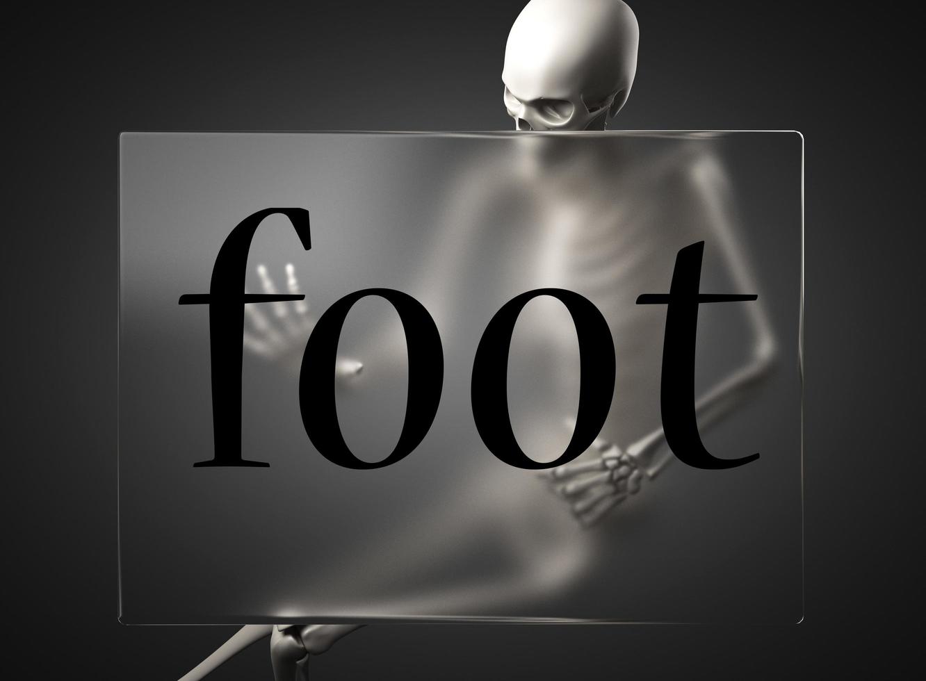 foot word on glass and skeleton photo