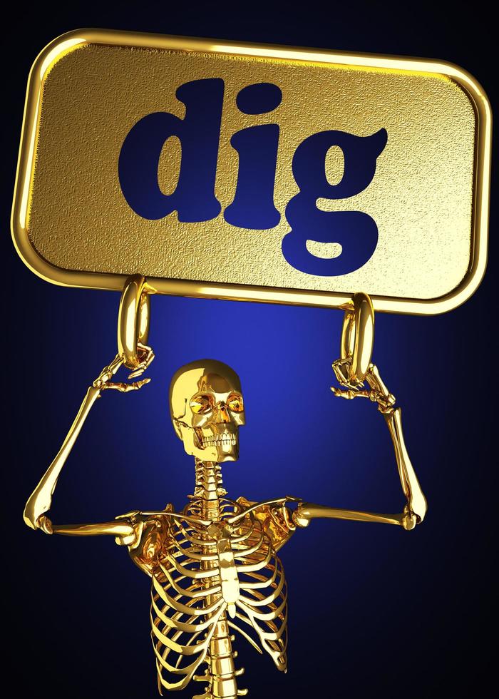 dig word and golden skeleton photo