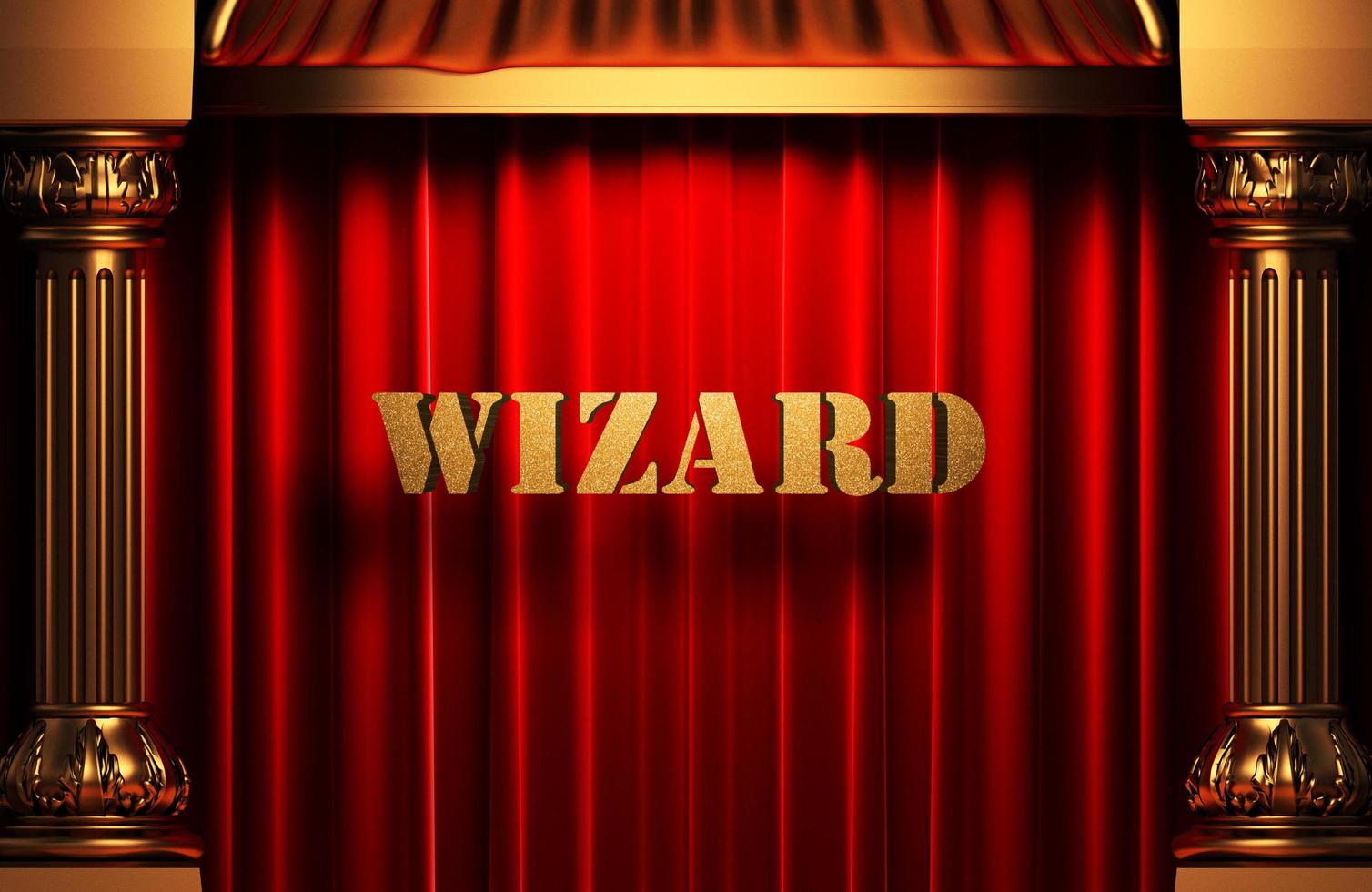 wizard golden word on red curtain photo