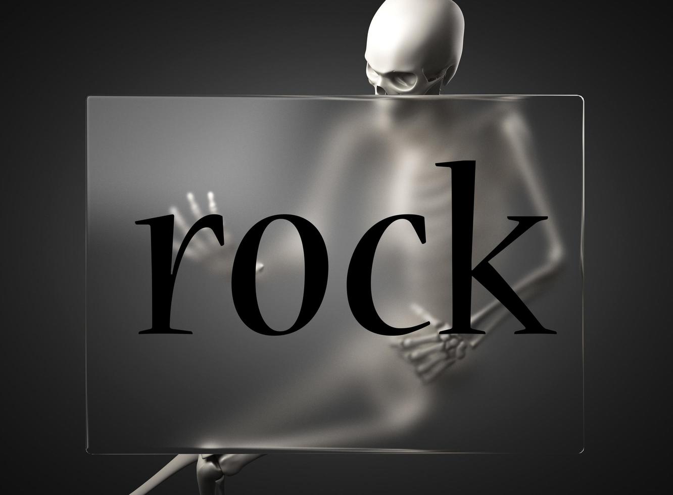 rock word on glass and skeleton photo