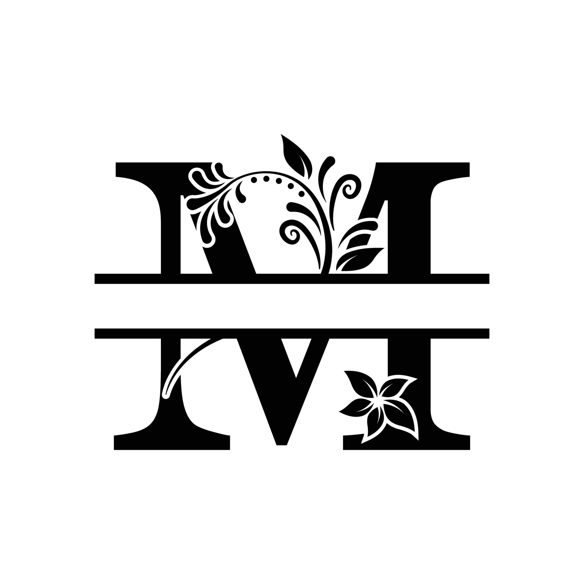 Floral Letter M Svg Monogram Letter Svg Decorative Initial 