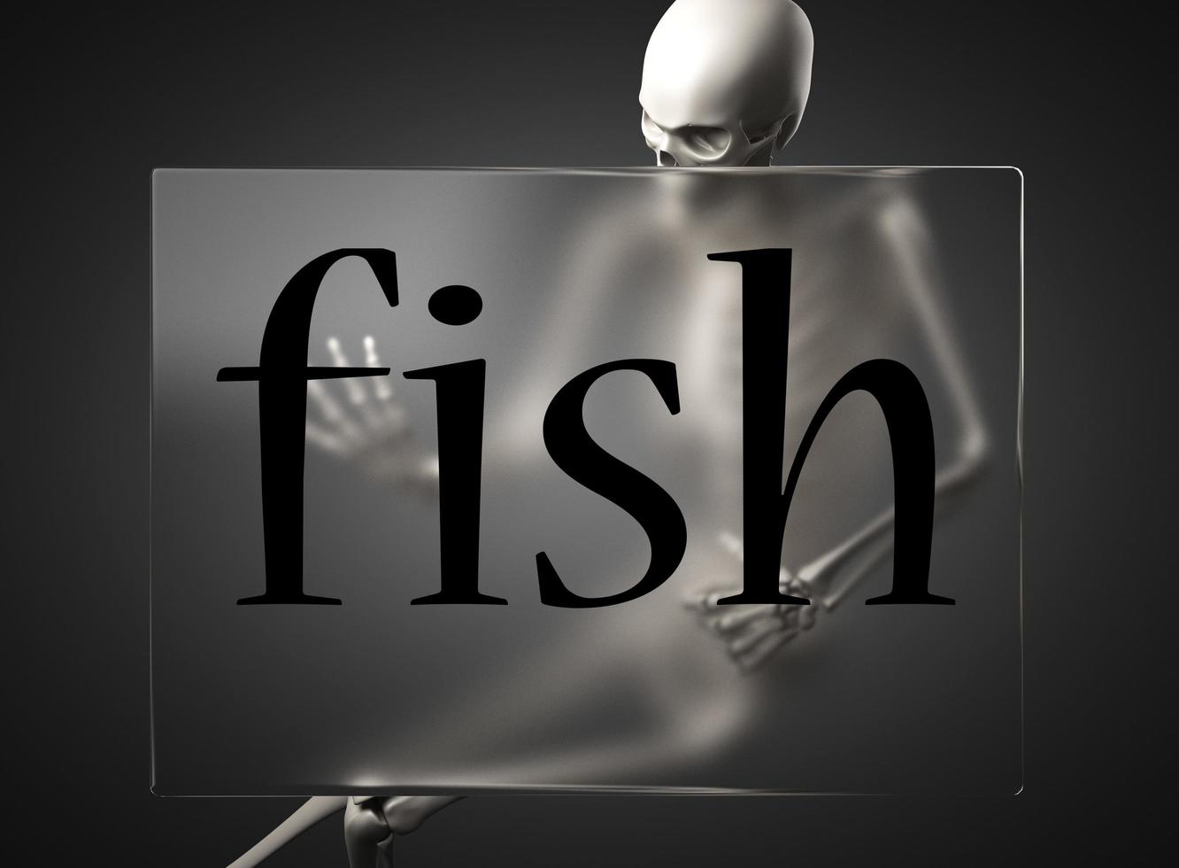 fish word on glass and skeleton photo